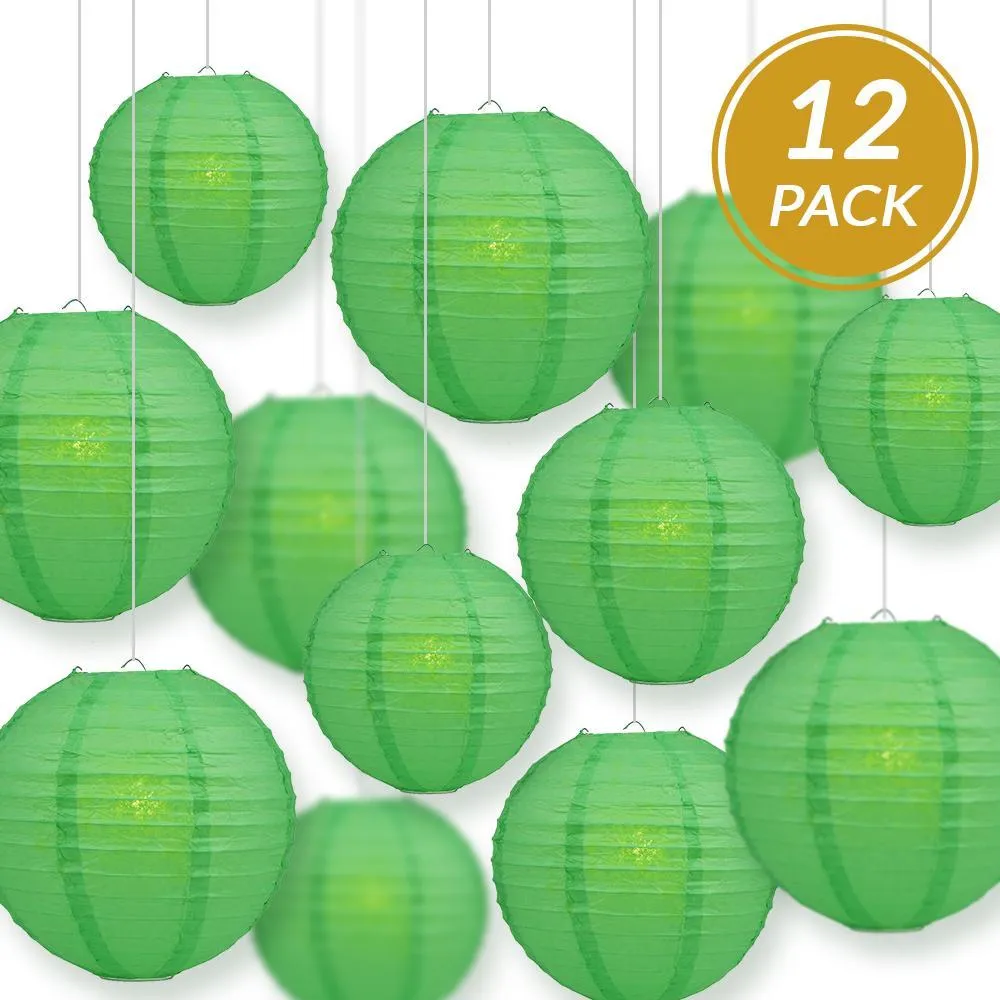 12-PC Emerald Green Paper Lantern Chinese Hanging Wedding & Party Assorted Decoration Set, 12/10/8-Inch