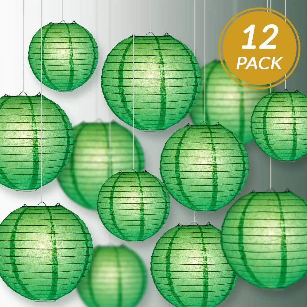 12-PC Emerald Green Paper Lantern Chinese Hanging Wedding & Party Assorted Decoration Set, 12/10/8-Inch