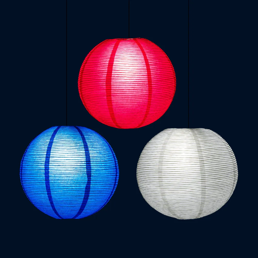 12" Patriotic Fine Line Ribbing Party Pack Paper Lantern Combo Set (3-PACK)