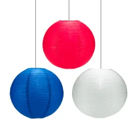 12" Patriotic Fine Line Ribbing Party Pack Paper Lantern Combo Set (3-PACK)