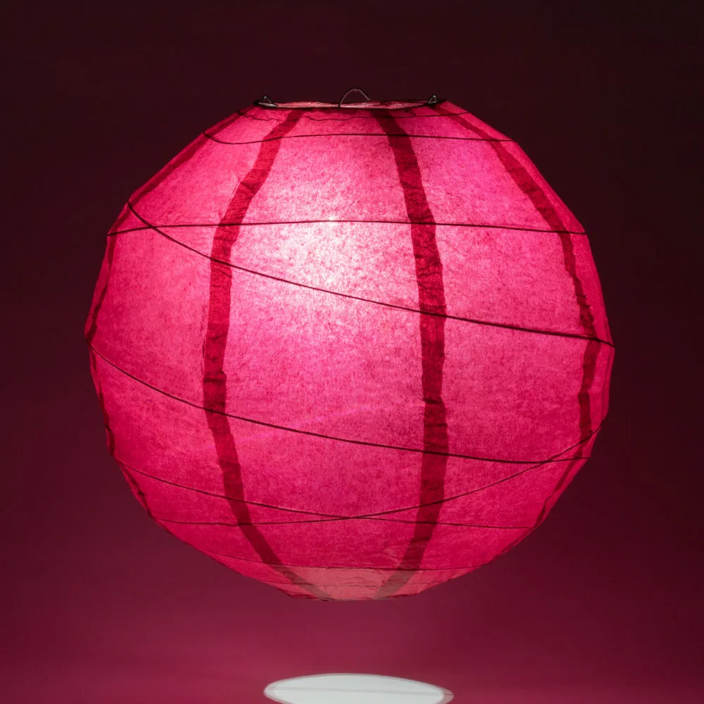 12" Velvet Red Round Paper Lantern, Crisscross Ribbing, Chinese Hanging Wedding & Party Decoration