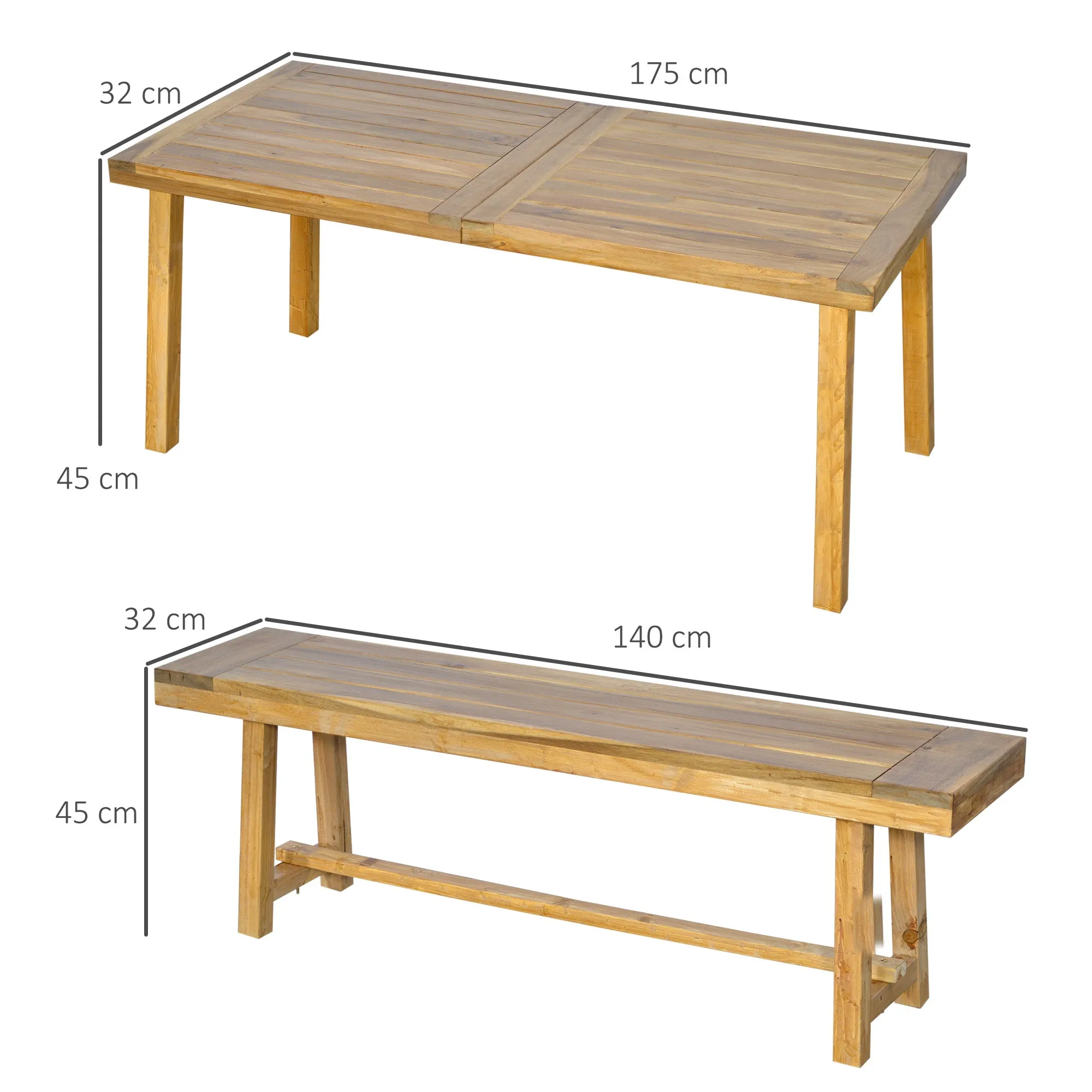 3 Pieces Garden Dining Set, Outdoor 4 Seater Acacia Wood Table and Loveseats, Natural Wood Finish