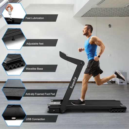 4.0HP Foldable Electric Treadmill Jogging Machine with Speaker LED-Black