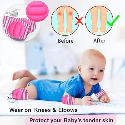 Babymoon Kids Padded Knee Pads for Crawling, Anti-Slip Stretchable Cotton Pack of 2 - Pink & Yellow