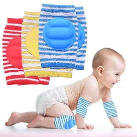 Babymoon Kids Padded Knee Pads for Crawling, Anti-Slip Stretchable Cotton | Pack of 3 | Red, Yellow & Blue