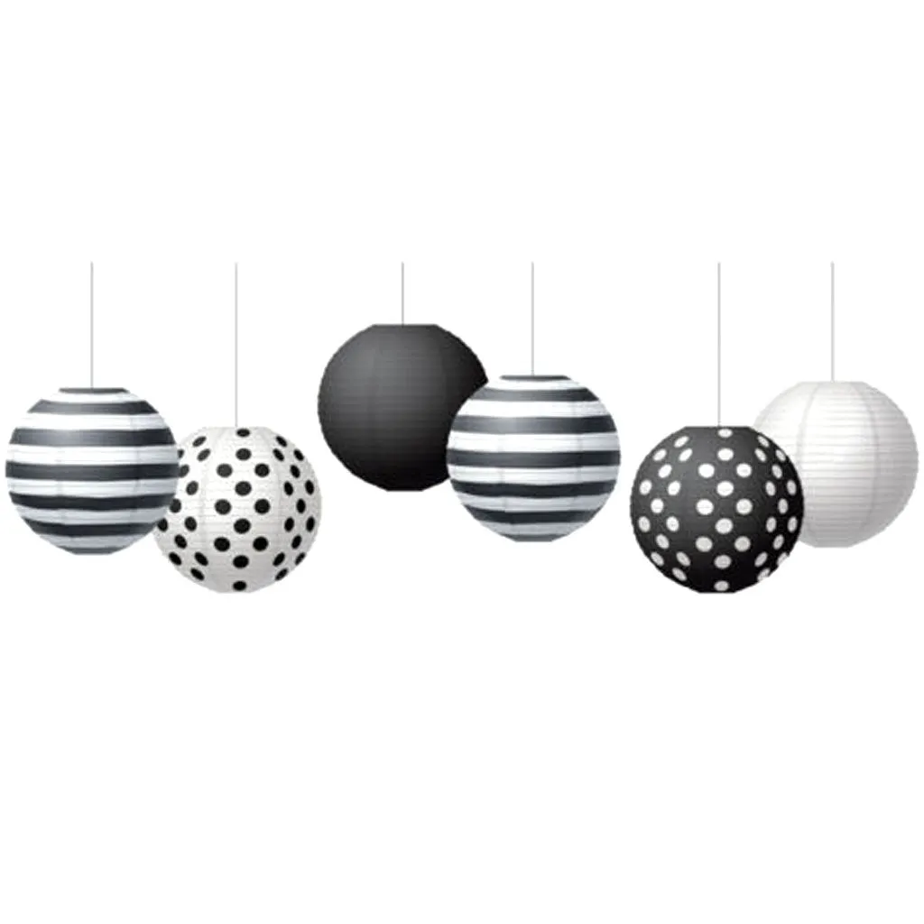 Black & White 8in Hanging Paper Lanterns