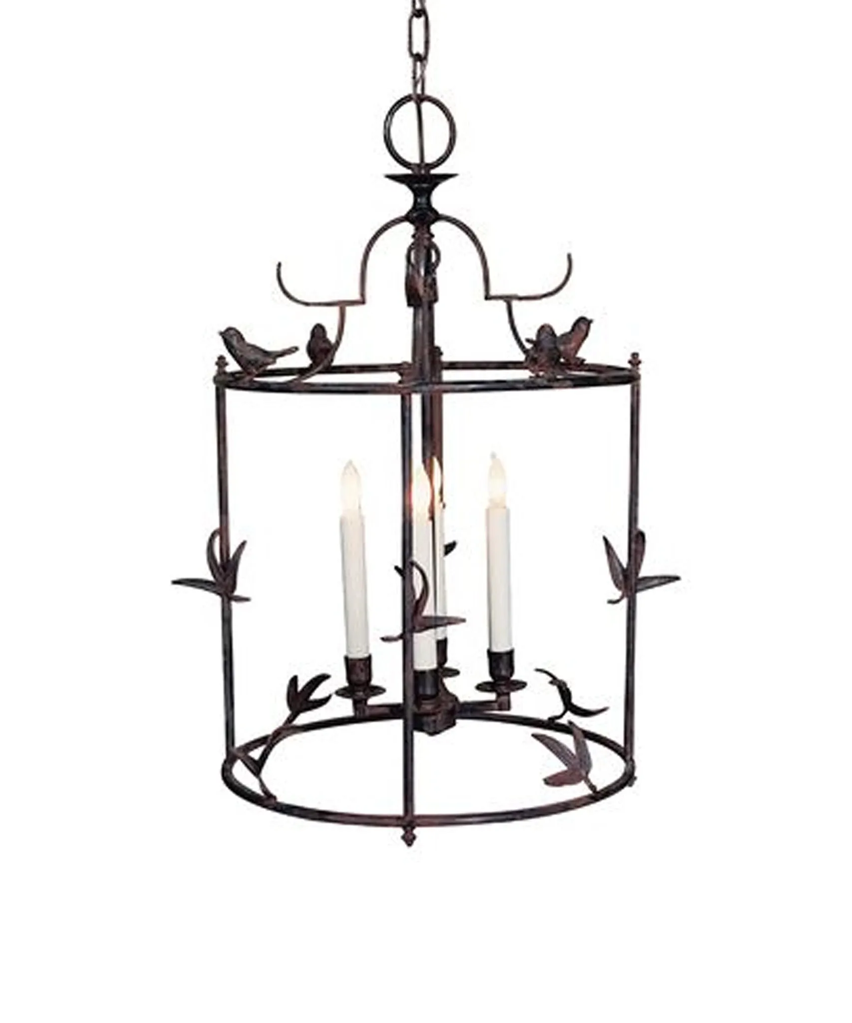 Diego Grande Classical Perching Bird Lantern, Rust w/ Verdis Accent