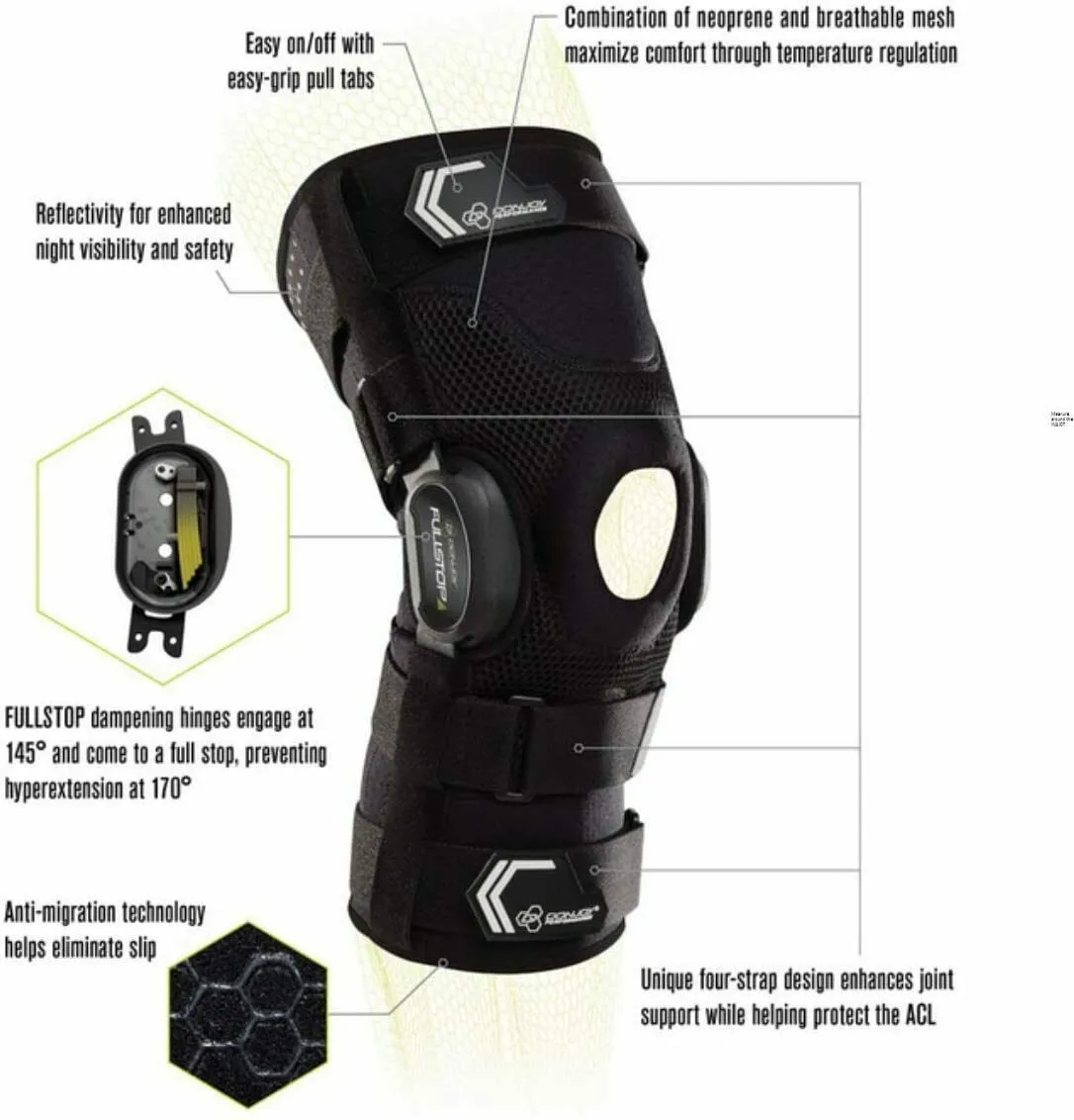 DonJoy Performance Bionic Fullstop ACL Knee Brace, Black Small Medium Support