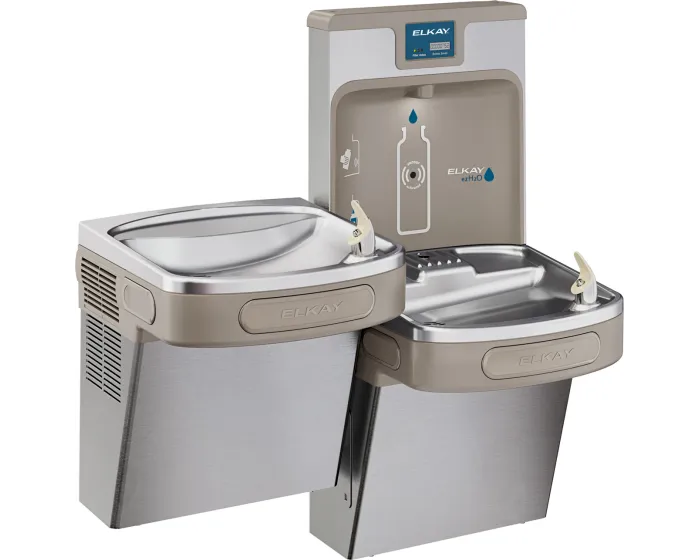 Elkay LZSTL8WSSP |  Wall-mount Enhanced EZH2o Versatile Bi-level Bottle Filling Station | Filtered, Refrigerated, EZ-style fountains, Stainless Steel