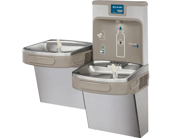 Elkay LZSTL8WSSP |  Wall-mount Enhanced EZH2o Versatile Bi-level Bottle Filling Station | Filtered, Refrigerated, EZ-style fountains, Stainless Steel