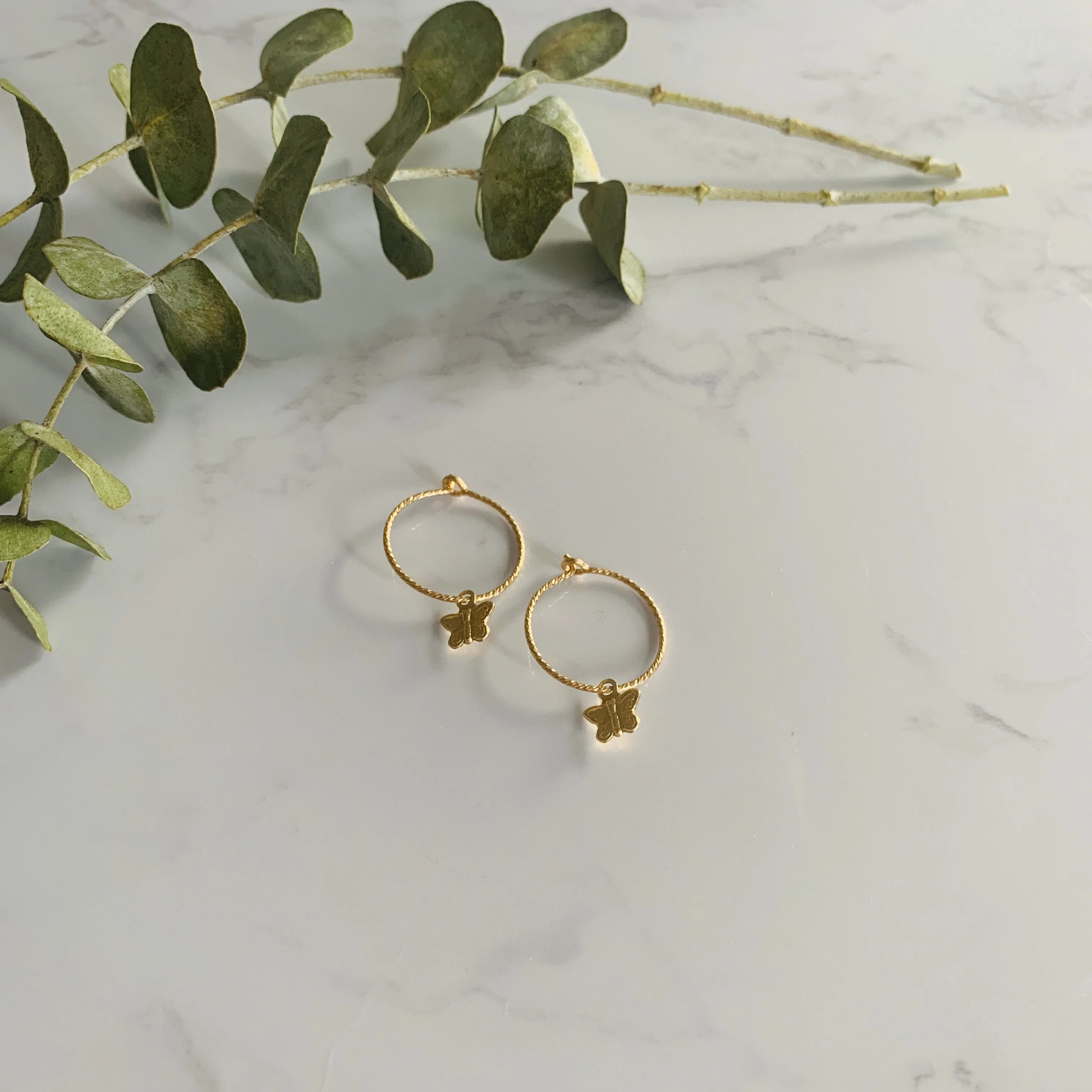 Gold Butterfly Hoops