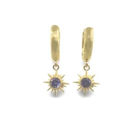 Hoops: CZ Starburst Charm Earrings: Amethyst (EGH445Y)