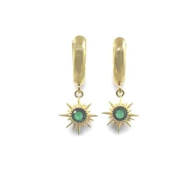 Hoops: CZ Starburst Charm Earrings: Emerald (EGH445EM)