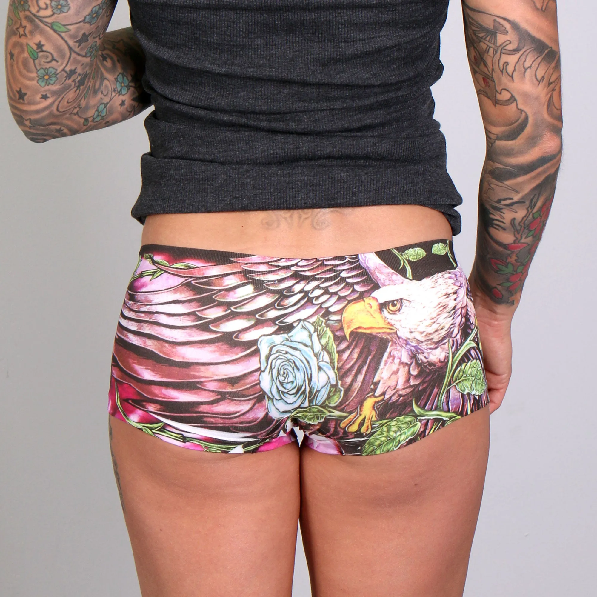 Hot Leathers Eagle Flowers Ladies Boy Shorts