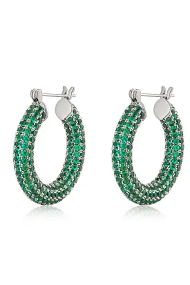 Luv Aj -  Pave Baby Amalfi Hoops- Green Emerald- Silver