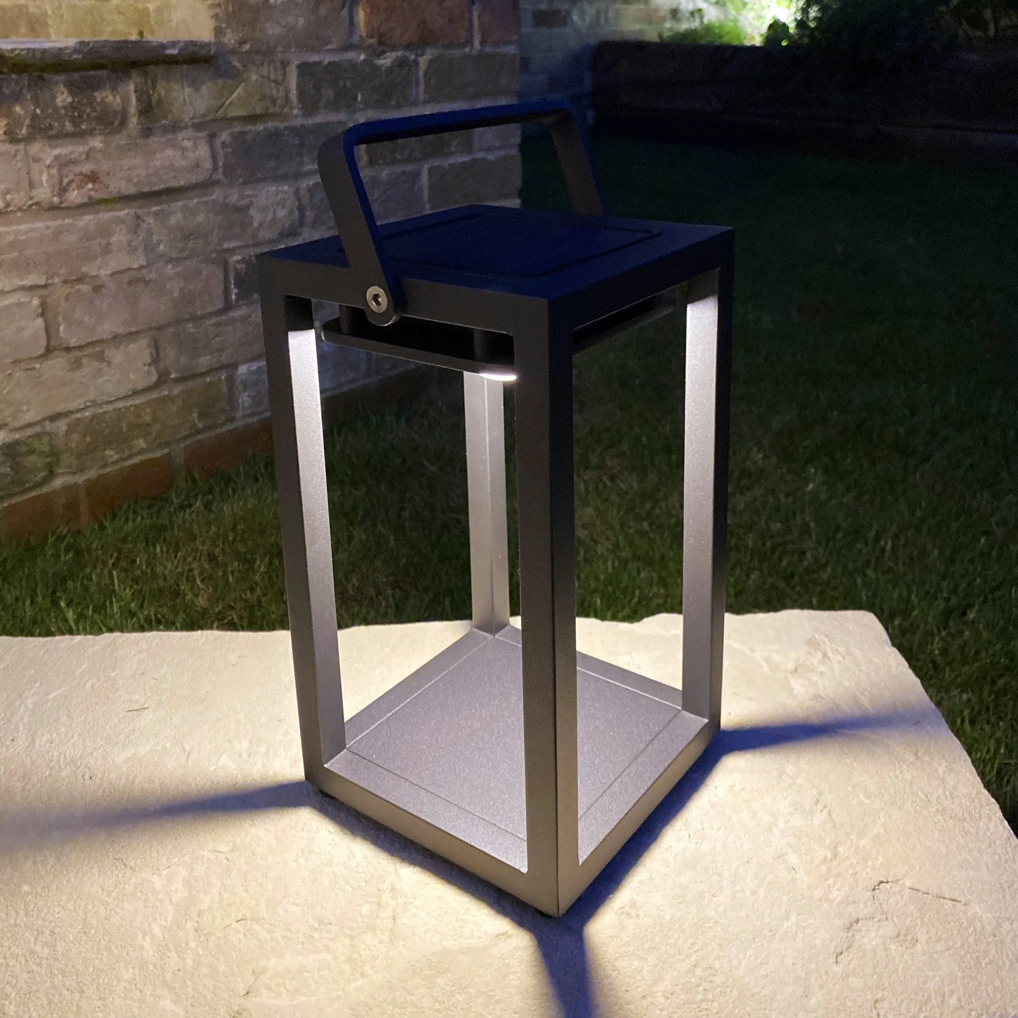 Luxor Small Table Outdoor and Indoor Solar Lantern In Charcoal