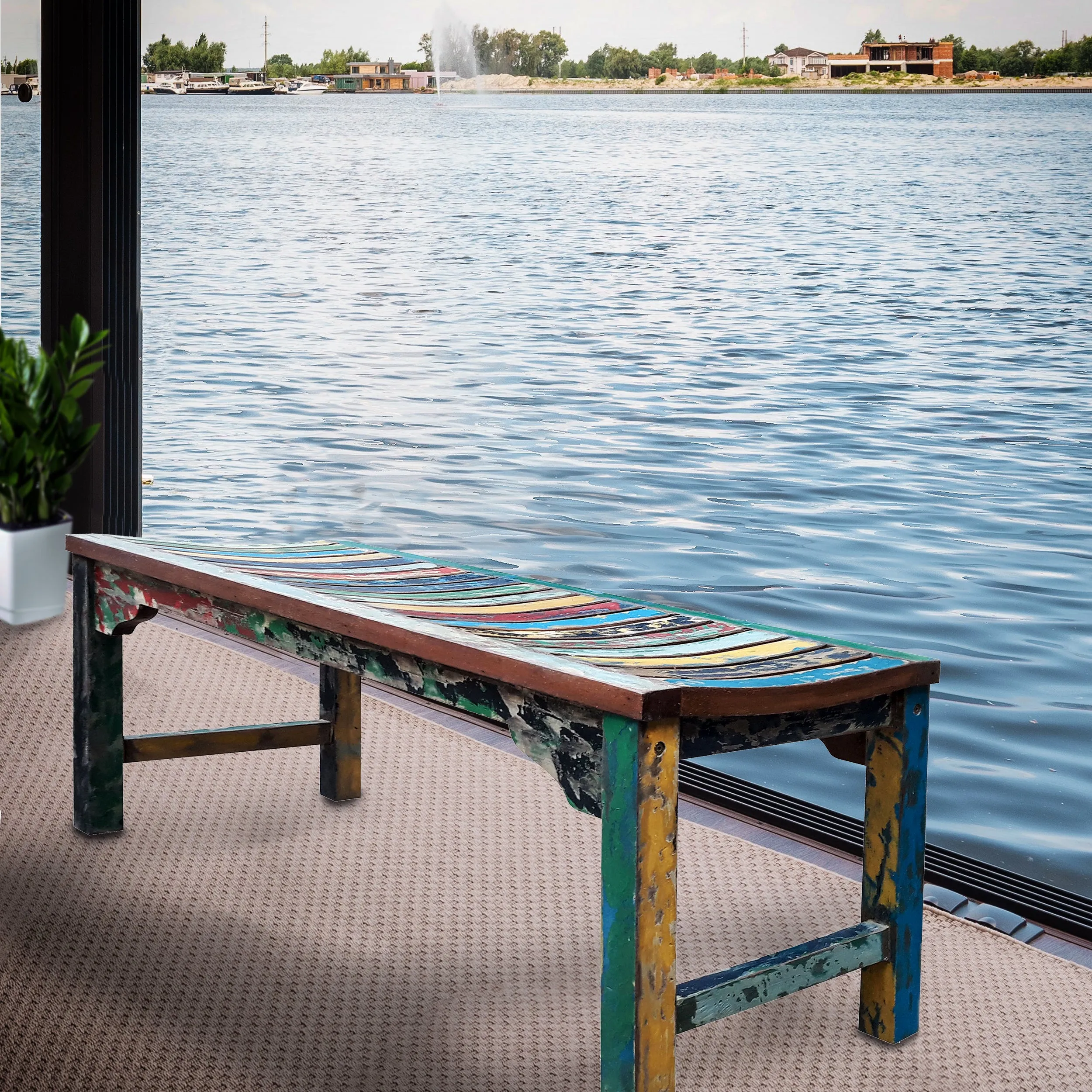 Marina del Rey Backless Dining Bench made from Recycled Teak Wood Boats, 4 foot