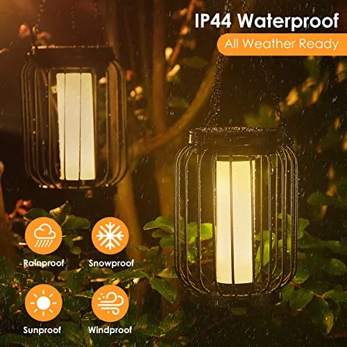 Mlambert Solar Lantern Outdoor Waterproof, Hanging Solar Lights with Crystal Shining Effect, Solar Powered Outdoor Lights for Patio, Garden, Yard, Metal Decorative Lighting with Hook, Black, 2-Pack