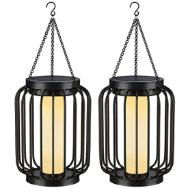 Mlambert Solar Lantern Outdoor Waterproof, Hanging Solar Lights with Crystal Shining Effect, Solar Powered Outdoor Lights for Patio, Garden, Yard, Metal Decorative Lighting with Hook, Black, 2-Pack