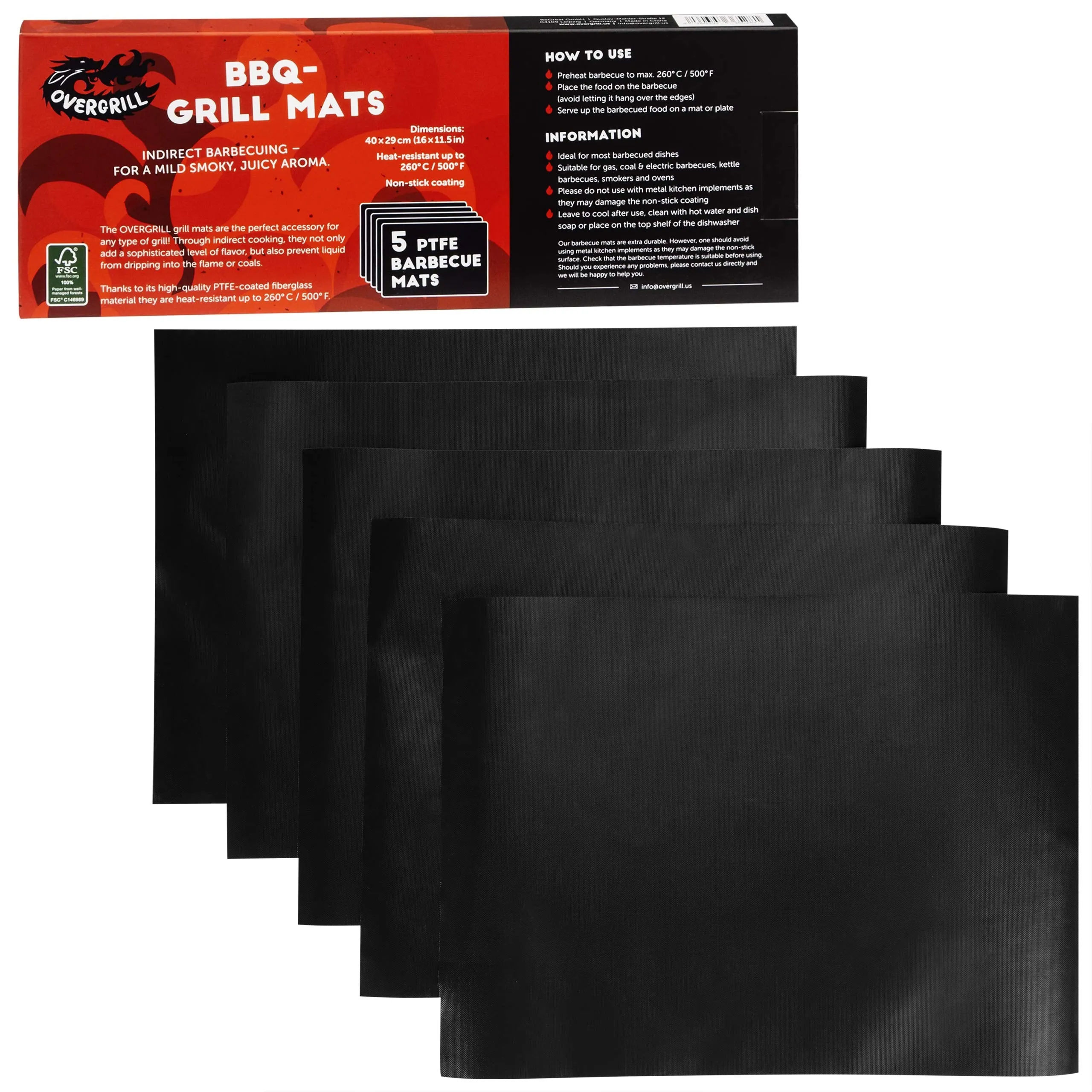 OVERGRILL 5X BBQ Grill Mat: Indirect Cooking up to 500 F with Premium Grill Mats - Grill