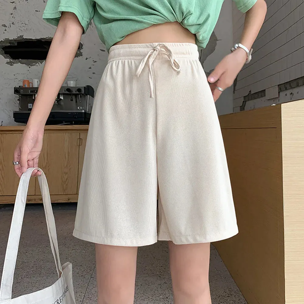 Summer Sports Shorts Womnes Leg Pants High Waist Solid Wide Loose Bottoms Shorts Hot Pants Half Pants Solid Loose Fashion New