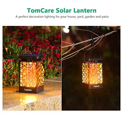 TomCare Solar Outdoor Lights Upgraded Solar Lantern Flickering Flame Outdoor Waterproof Hanging Lanterns Decorative Solar Powered Outdoor Lighting LED Christmas Lights for Patio Deck Yard, 2 Pack