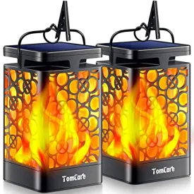 TomCare Solar Outdoor Lights Upgraded Solar Lantern Flickering Flame Outdoor Waterproof Hanging Lanterns Decorative Solar Powered Outdoor Lighting LED Christmas Lights for Patio Deck Yard, 2 Pack