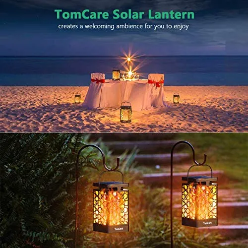 TomCare Solar Outdoor Lights Upgraded Solar Lantern Flickering Flame Outdoor Waterproof Hanging Lanterns Decorative Solar Powered Outdoor Lighting LED Christmas Lights for Patio Deck Yard, 2 Pack