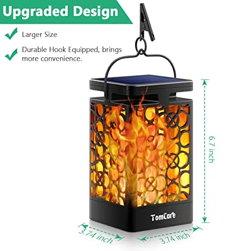 TomCare Solar Outdoor Lights Upgraded Solar Lantern Flickering Flame Outdoor Waterproof Hanging Lanterns Decorative Solar Powered Outdoor Lighting LED Christmas Lights for Patio Deck Yard, 2 Pack